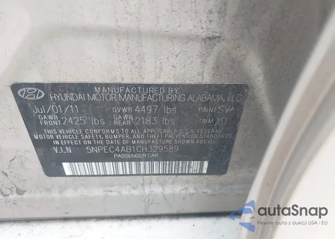 2012 Hyundai Sonata Limited 2.0T из США, поврежденный, VIN 5NPEC4AB1CH329589